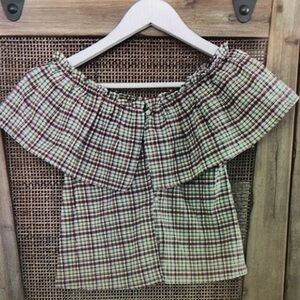 Plaid Off-Shoulder Kids Blouse